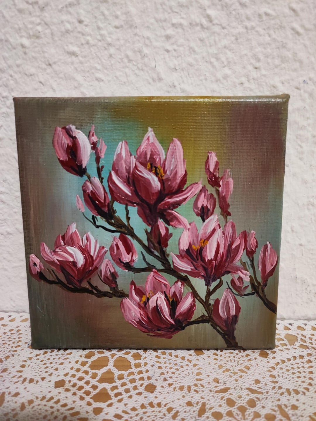 Magnolia Oil Painting Original Floral Art on Canvas 6 by 6 Inches - Etsy