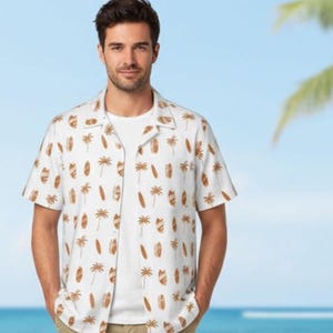 Retro Hawaiian Shirt, 'Sober Surfer' Recovery Gift, Alcohol-Free Vacation, Men's Button-Down, Subtle Sobriety Summer Vibes