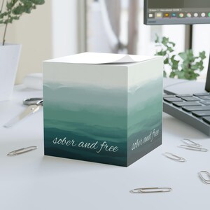 Sober and Free oil painting sticky note cube Note Cube | teal ocean sobriety vibes, Office Supplies for Rehab, Recovery group