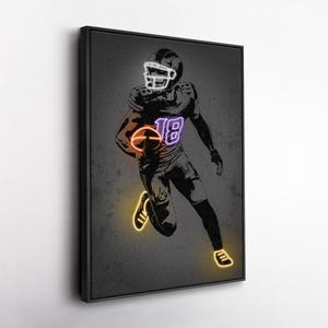Toile d'art Justin Jefferson - Impression néon Vikings du Minnesota, décoration murale NFL pour homme des cavernes, cadeau de fan de football, décoration de salle de sport