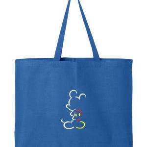 Embroidered Mickey Colored Line Art Tote Bag, Mickey Mouse Bag, Disney World Bag, Mickey Outline Bag