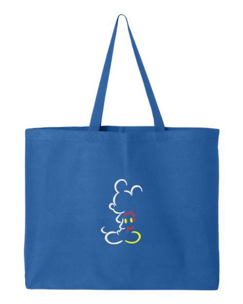 Embroidered Mickey Colored Line Art Tote Bag, Mickey Mouse Bag, Disney World Bag, Mickey Outline Bag