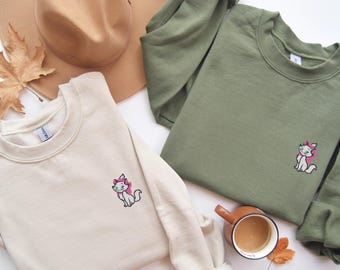 Embroidered Marie Kitty Sweatshirt, Marie Kitty Graphic Sweatshirt, Cute Marie Kitty Sweatshirt, Marie Kitty Fan Sweatshirt