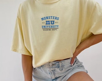 Embroidered Monsters University Tee, Pixar Movie Tee, Monster Inc. Tee, Monsters University Designed Shirt