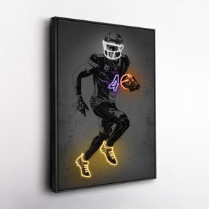 Toile d'art Dalvin Cook - Impression style néon Vikings du Minnesota, décoration murale NFL pour homme des cavernes, cadeau pour fan de football, salle de sport