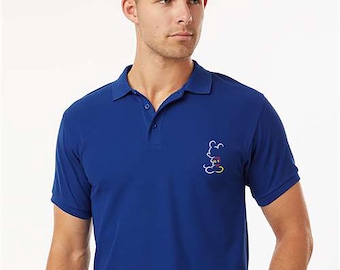Embroidered Mickey Mouse Outline Color Polo Shirt, Disney Mickey Shirt, Disney Vacation Shirt, Colorful Mickey Mouse Polo Shirt