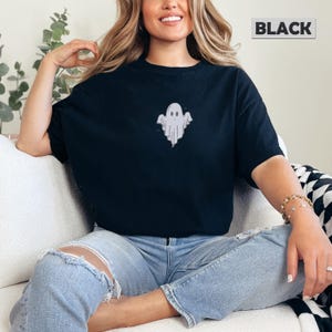 Embroidered Ghost Shirt, Spooky Ghost Tee, Cute Ghost Shirt, Ghost Print Tee, Friendly Ghost Shirt