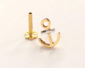 18K Gold Anchor Nose Stud, Dainty Fine Jewelry.