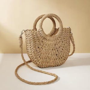 Sac à main de plage en osier de paille demi-lune, sac à bandoulière grande capacité pour femme d'été
