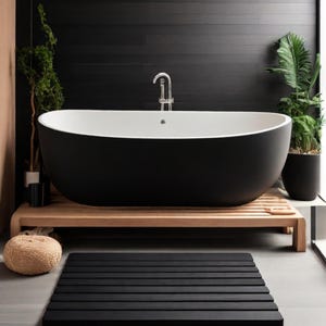 Modern Black Wood Bath Mat, Waterproof, Slip Proof, Luxury Spa Look, Guest Bathroom Accessory, Custom Made, Natural Materials, Bathmats
