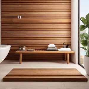 Teak Wood Bathroom Flooring: Non-Slip Waterproof Spa Decor, Custom Size