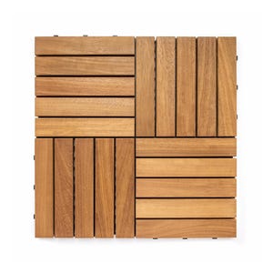 Carrelage emboîtable en bois de teck de qualité supérieure pour balcon, terrasse, jardin, sauna, douche et sol extérieur 30 x 30 cm Sol naturel, terrasse