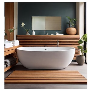 Luxury Wood Bath Mat: Non-Slip Teak Shower Mat, Eco-Friendly