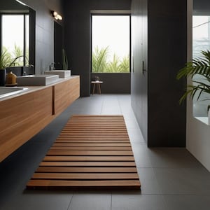 Handmade Teak Wood Bath Mat: Waterproof Spa Shower Rug