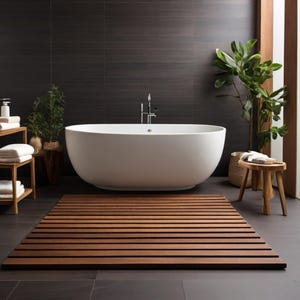 Teak Wood Bath Mat: Non-Slip Spa Shower Rug