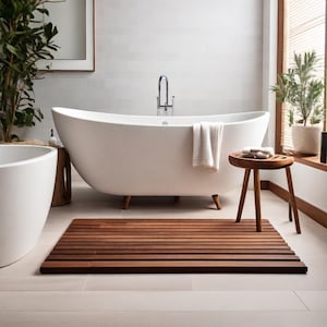Handmade Solid Wood Bath Mat: Waterproof Non-Slip Design