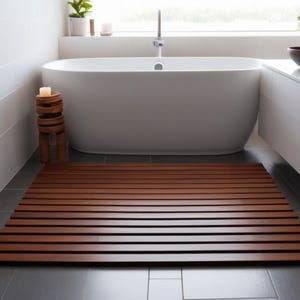 Teak Wood Bathroom Mat: Waterproof Spa Bath Decor