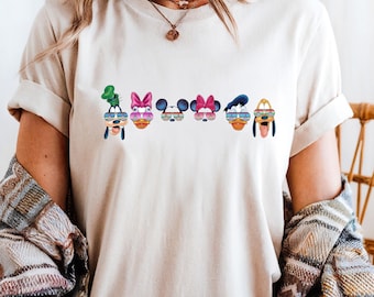 Mickey and Friends Summer Shirt, Sunglasses Disney Characters, Mickey Minnie Donald Goofy Pluto Shirt, Cute Minimalist Disney Tee, Kids Tee