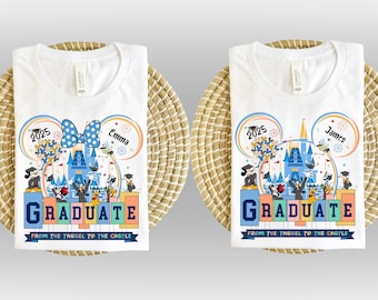 Custom Disney Matching Graduation Shirt, Kids Grad Tee, Family Grad Tee, Magical Castle with Bow, Mickey and Co with Caps, Disney Grad Trip