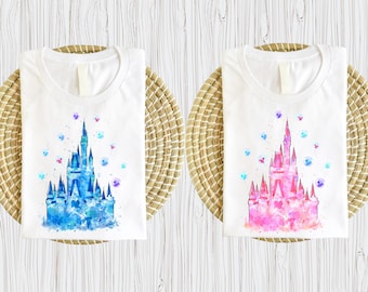 Matching Disneyland Castle Shirts, Pink and Blue Disney Castle Tees, Kids Disney Balloon Shirt, Family Disneyland Tee, Couple Disney Shirt
