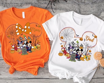 Custom Mickey Ears Halloween Shirt, Mickey and Co, Mom Disney Halloween Tee, Minnie Bow Spooky Tee, Name Kids Pumpkin Tee, Fall Disney Trip