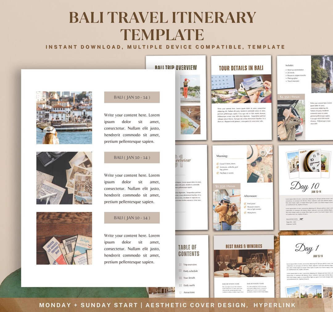 Bali Travel Itinerary Template, Editable Canva Vacation Planner, Bali Trip Guide, Travel Planner ...