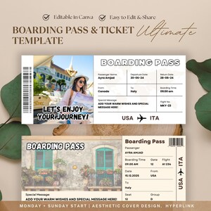 Bordkarte und Ticketvorlage Italien, bearbeitbarer Reisepass, anpassbares Flugticket, Italien Urlaubsgeschenkvorlage, Reise PDF