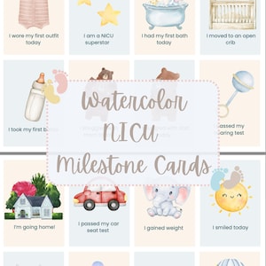 Aquarelles Cartes jalons USIN | Accessoires photo imprimables pour bébé prématuré | Souvenir de l'USIN pour les parents | Téléchargement numérique pastel doux