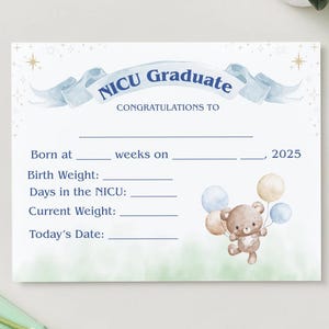 Baby Bear NICU Graduation Certificate
