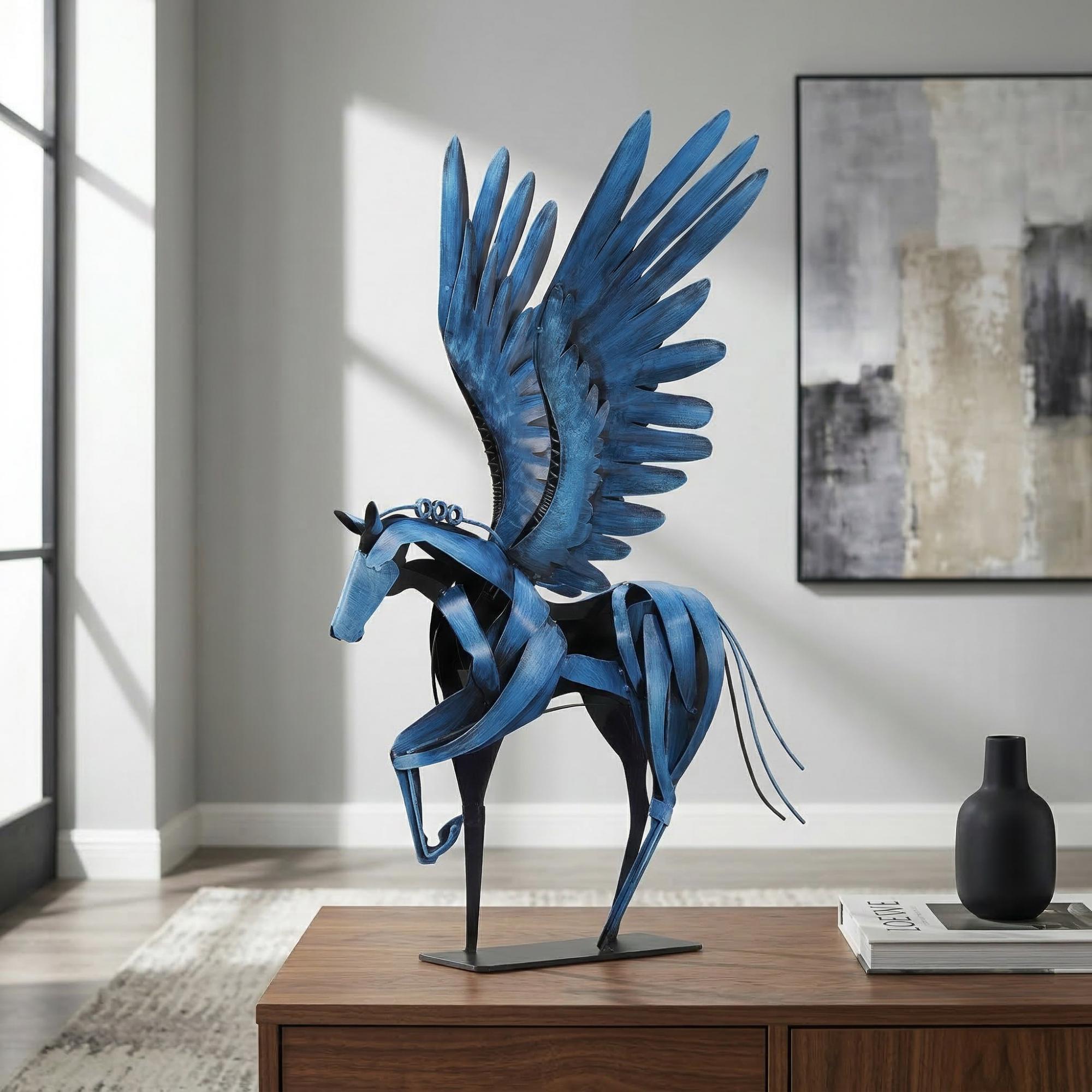 24'H Winged Horse Sculpture, Handmade Metal Pegasus Statue Art, Hand ...