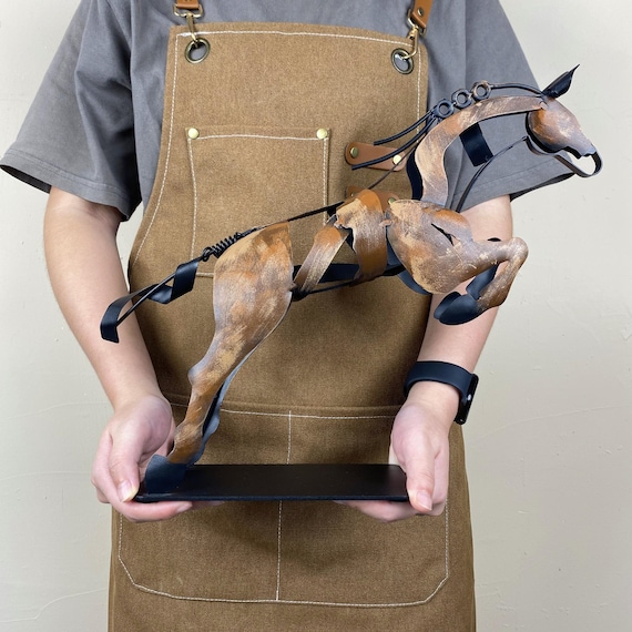 Handmade & Hand-painted Iron Horse Sculpture: 3D Metal Statue Art Desk Decor
