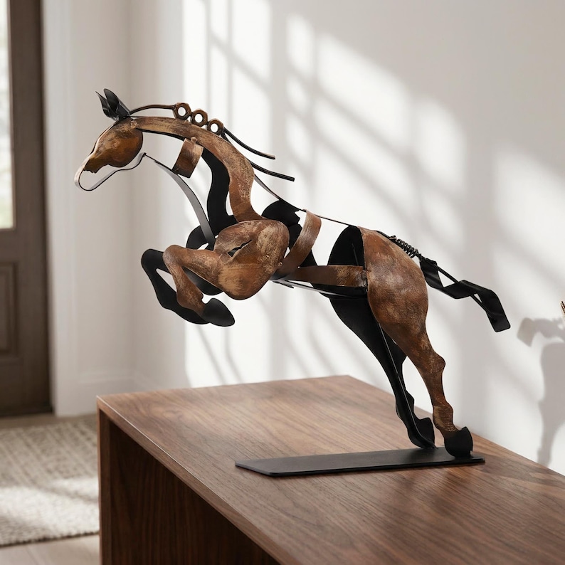 Handmade & Hand-painted Iron Horse Sculpture: 3D Metal Statue Art Desk Decor image 8