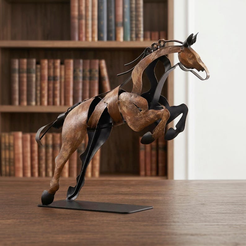 Handmade & Hand-painted Iron Horse Sculpture: 3D Metal Statue Art Desk Decor image 9