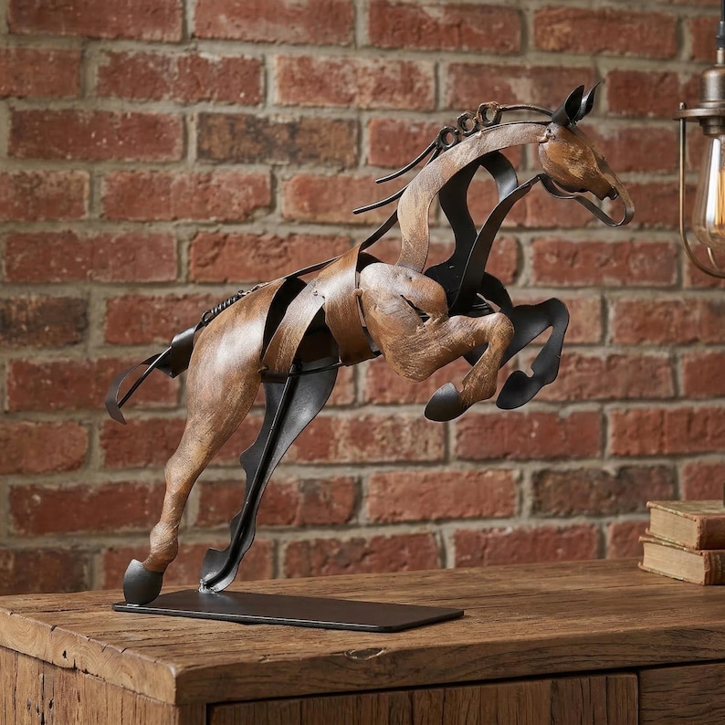 Handmade & Hand-painted Iron Horse Sculpture: 3D Metal Statue Art Desk Decor image 7