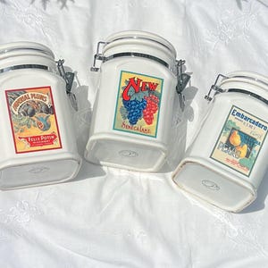 Vintage Kitchen Canisters, Ceramic, Set of 3– DesignPac Inc Storage Jars, Farmhouse Counter Decor, Retro Pantry Containers