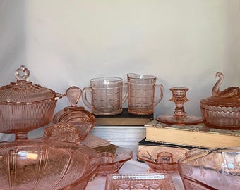 Vintage Pink Depression Glass Dishes and Decor