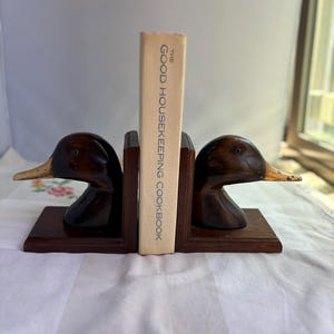 Vintage Duck Head Bookends | Wood and Brass Mallard Bookends, Rustic Cabin Decor, Coastal Decor, Lodge Style Library, Office, Man Cave