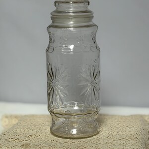1980s Jar | Mr. Peanut | Starburst Pattern | Vintage Planters Glass Canister, Clear Embossed Jar, Retro Kitchen Storage