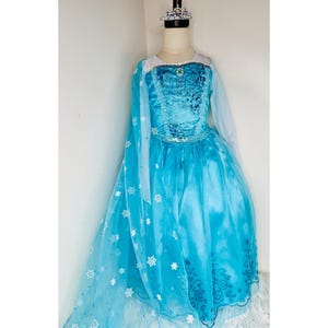 Ice Queen Blue Dress w/ Removable Snow-Cape + 2 Optional Frozen Accessory Sets Tiara, Gloves, Jewelry