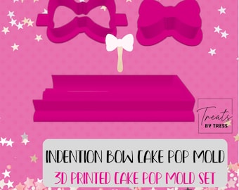 3D Printed Indention Bow Cake Pop Mold Set with Cutter & Plunger