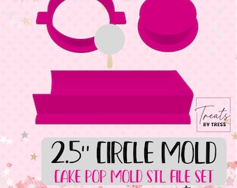 Arquivo STL para molde de cake pop circular de 2,5 polegadas | Arquivos para impressão 3D de cortador, êmbolo e bandeja (Download digital)