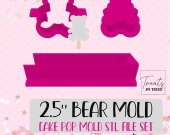 2.5" Bear Cake Pop Mold STL File Set | 3D Cutter, Plunger, Tray (Digital Download)