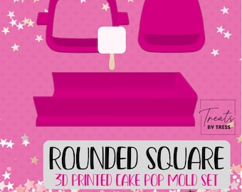 3D Printed Rounded Square Cake Pop Mold Set with Cutter & Plunger