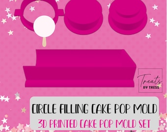 3D Printed Circle Filling Cake Pop Mold Set with Cutter & Plunger