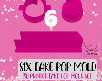 3D Printed Six Cake Pop Mold Set with Cutter & Impression Plunger