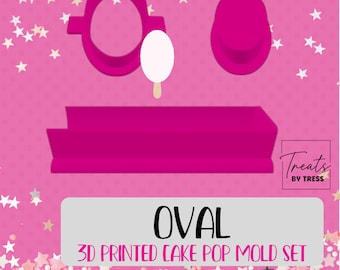 3D Printed Oval Cake Pop Mold Set with Cutter & Plunger