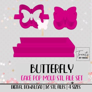 Butterfly Cake Pop Mold STL File Set | Cutter, Plunger, Tray (Digital Download)