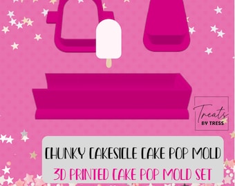 3D Printed Chunky Cakesicle Cake Pop Mold Set with Cutter & Plunger