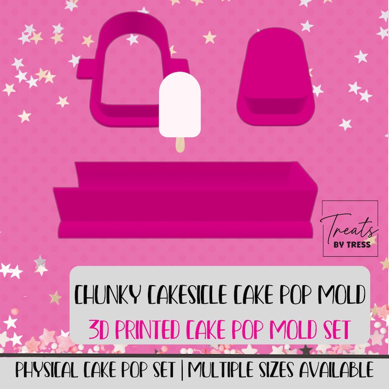 3D Printed Chunky Cakesicle Cake Pop Mold Set with Cutter & Plunger image 1