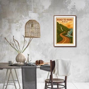 Vintage Road to Hana Maui Poster - Retro Hawaii Wand Kunst Druck, Hawaiianische Reise Dekoration, digitaler Download